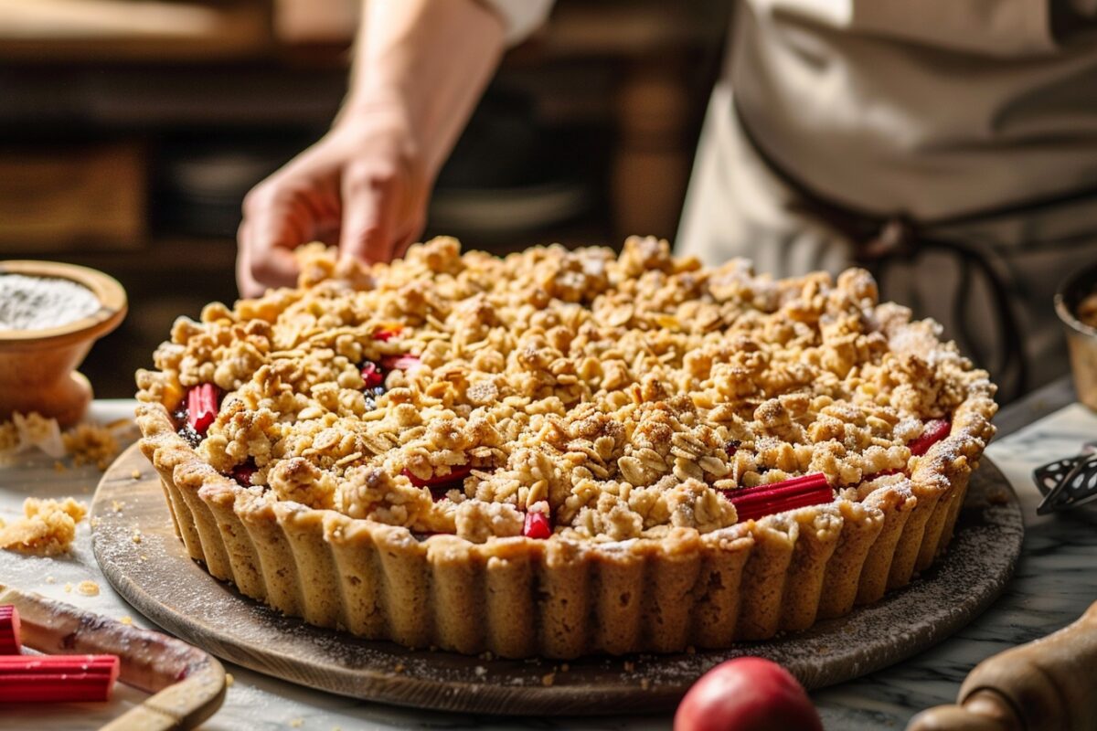 Découvrez comment les chefs pâtissiers créent la tarte crumble à la rhubarbe et battez tous les records
